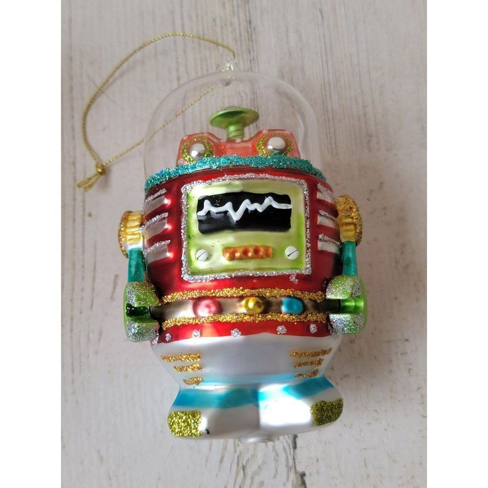 Glitter robot Dome head blown glass ornament Xmas‎ decor